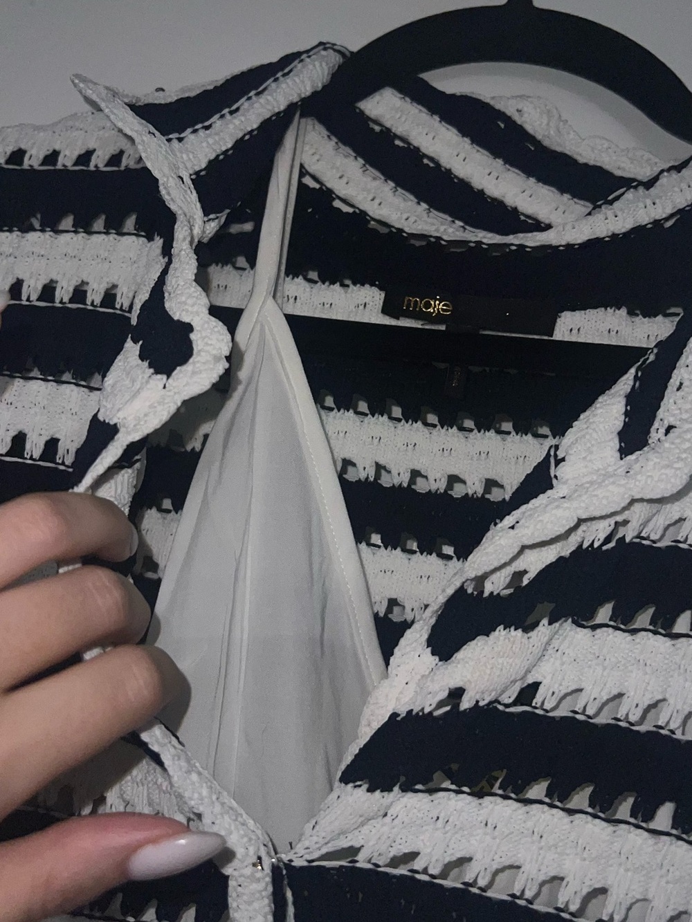 Maje Black and White Striped rosette Crochet Mini Dress - Picture 4 of 4